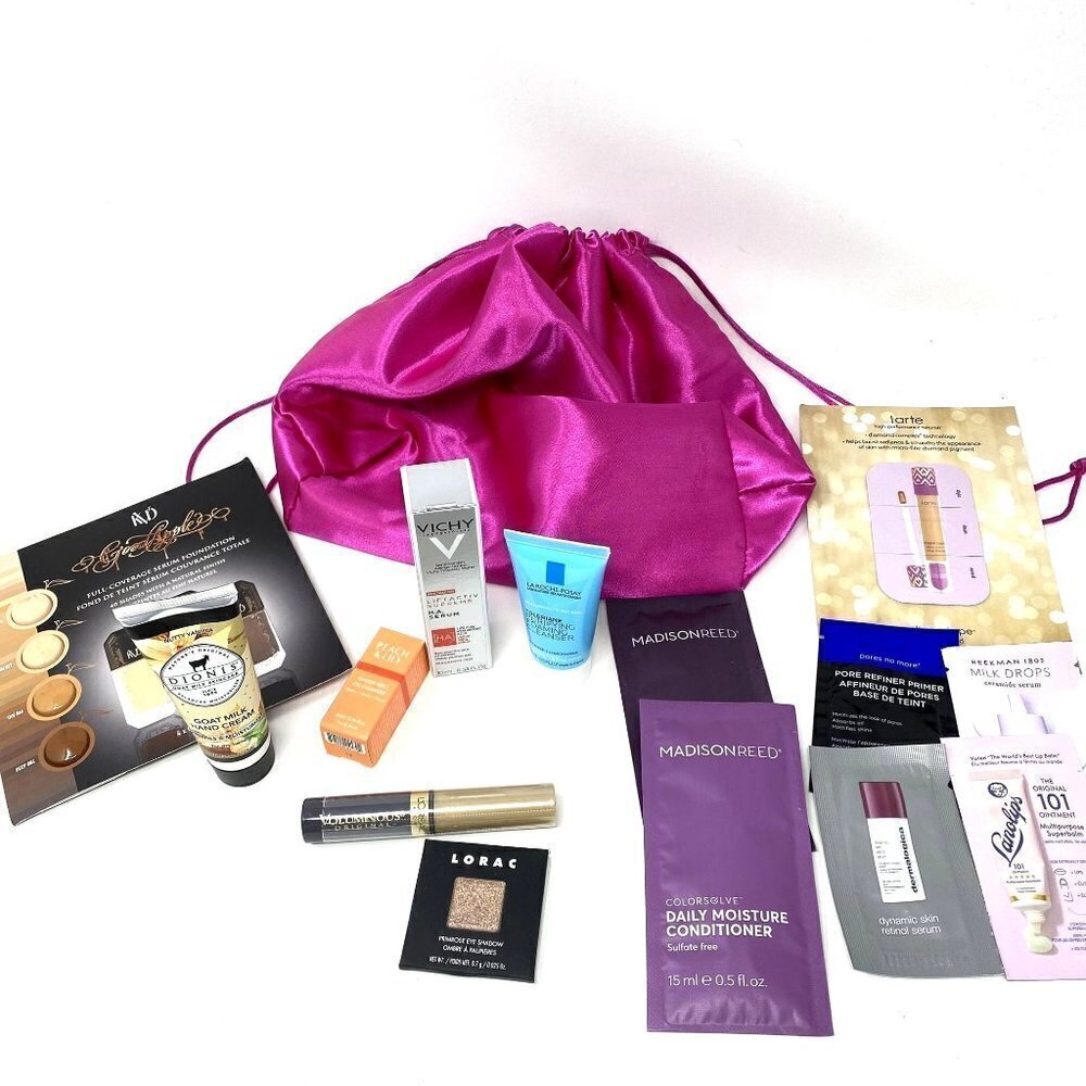 14 Piece Mixed Lot Cosmetics Skin Hair Care Satin Bag